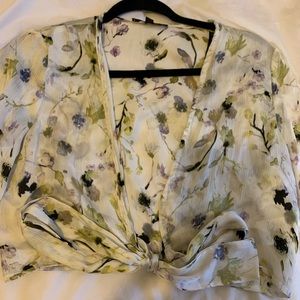 Missguided tie front long sleeve crop top